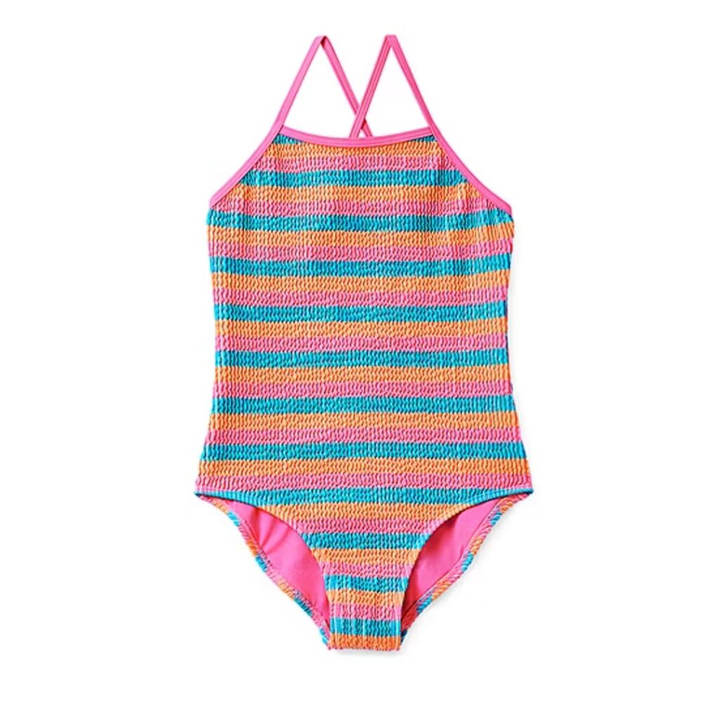 Thereabouts Girls Kids Striped One Piece Swimsuit Bathing Suit NEW